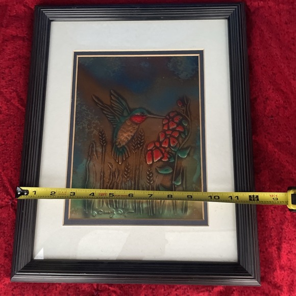 Don‎ J. Dye Repousse Art Hummingbird Hammered Metal Copper Painted 15x12" Frame - Picture 8 of 8